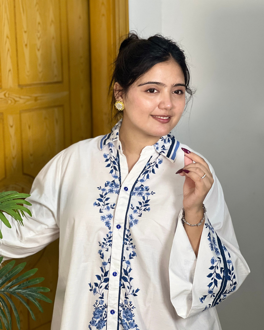 Modren White & Blue Cord Set