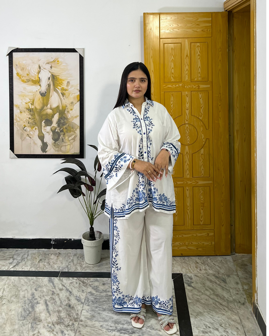 Modren White & Blue Cord Set