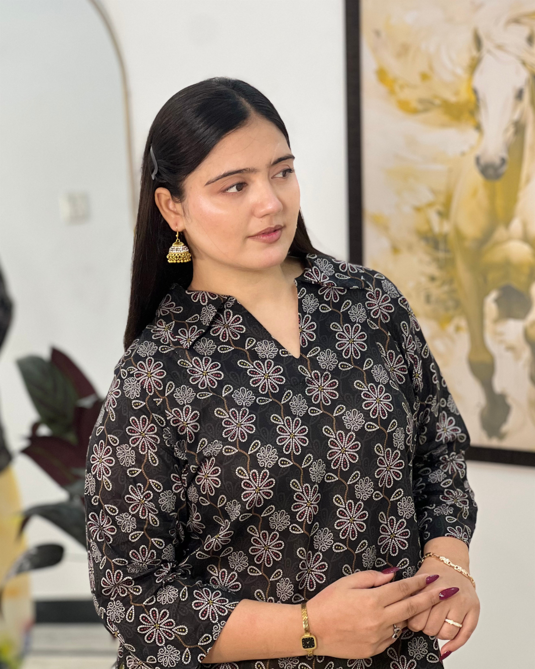Black Floral Kurta with farshi shalwar