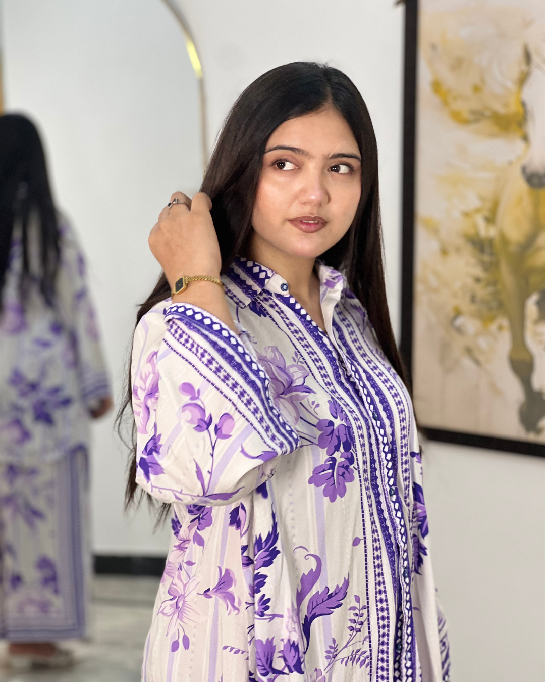 Elegant White & Purple Cord Set