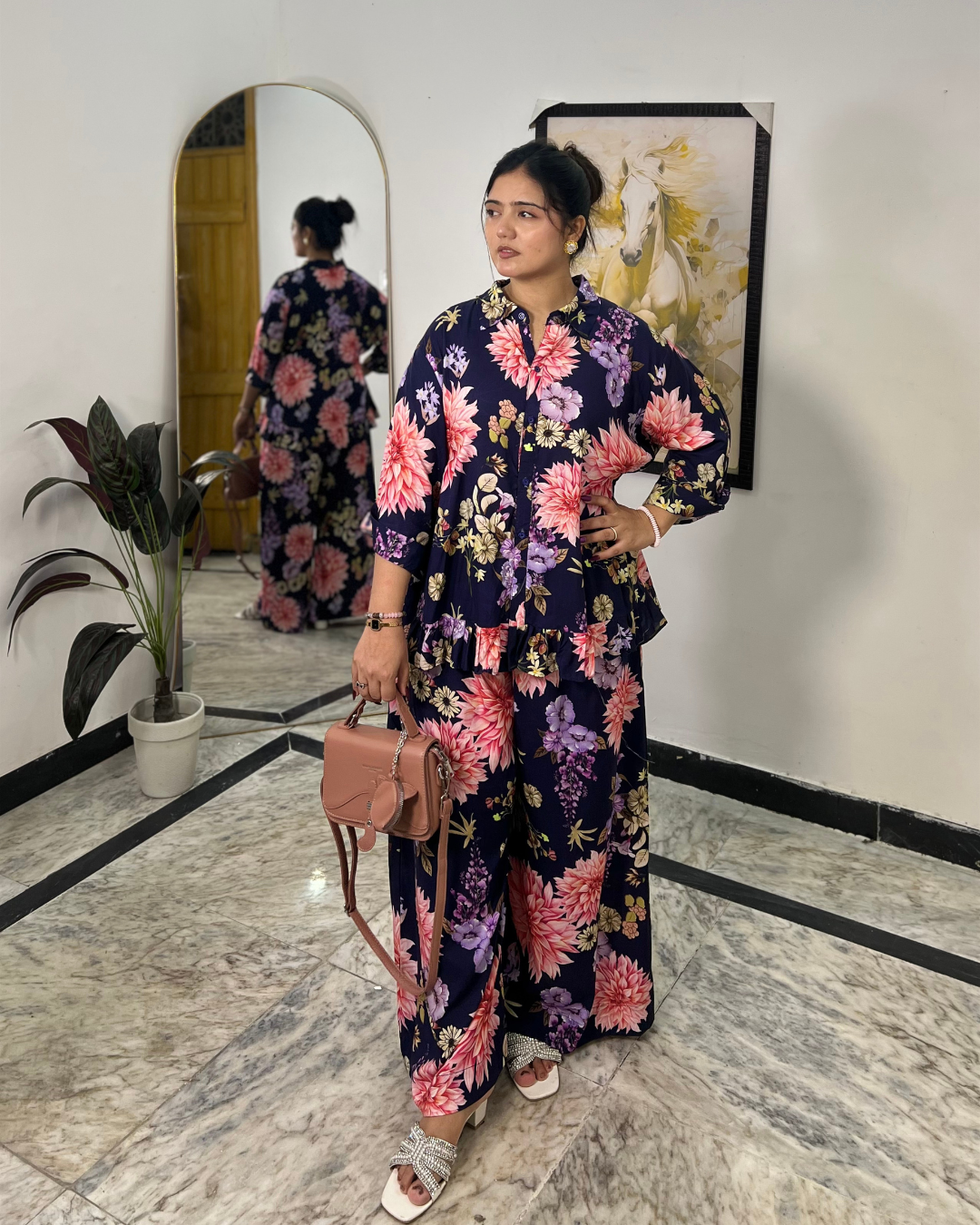 Deep Navy Floral Cord Set