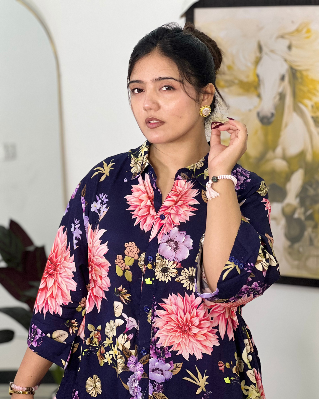 Deep Navy Floral Cord Set