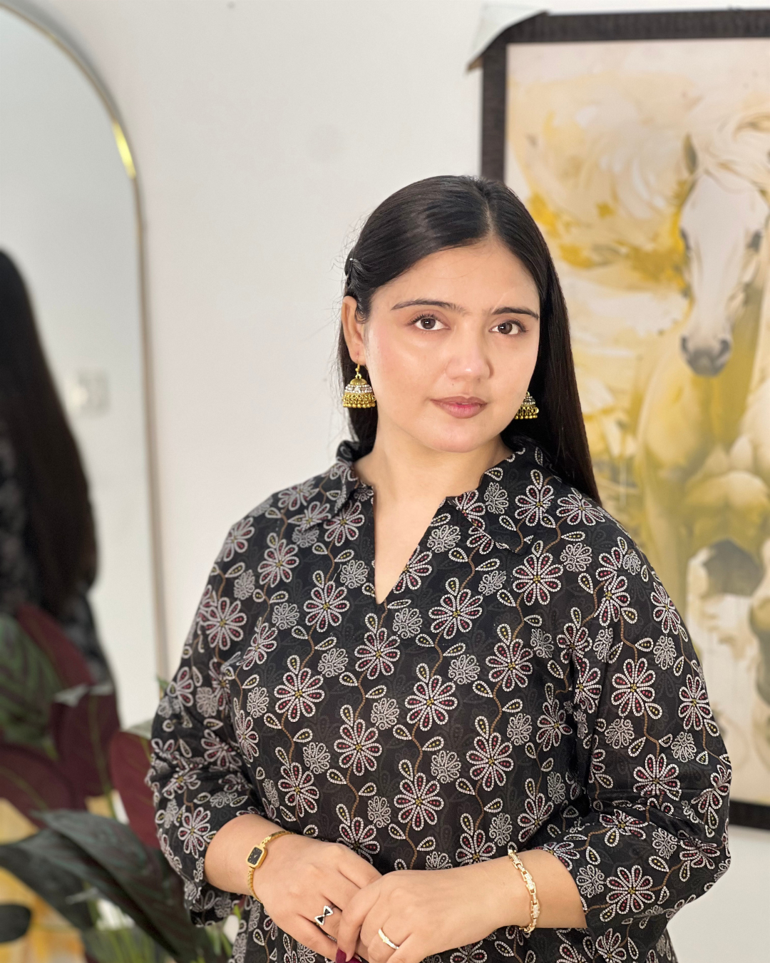 Black Floral Kurta with farshi shalwar