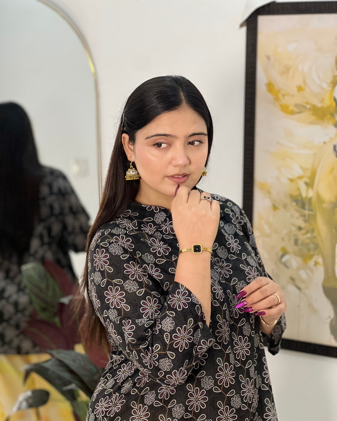 Black Floral Kurta with farshi shalwar