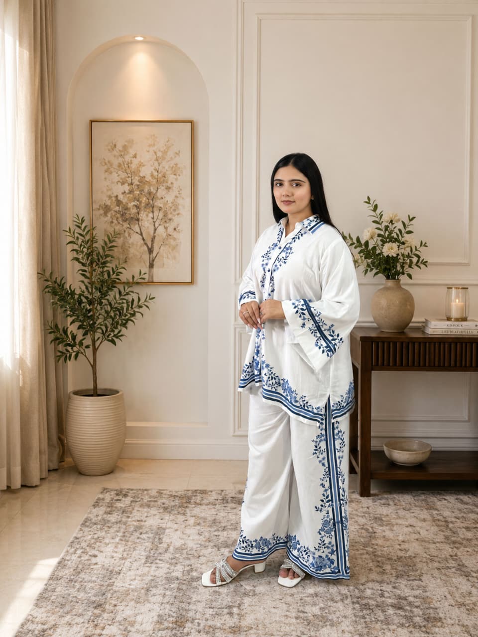 Modren White & Blue Cord Set